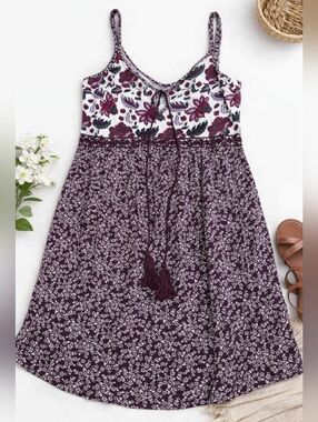 NWT Maurices Floral Boho Spaghetti Strap Dress in Plum, Red, Creamn Size S